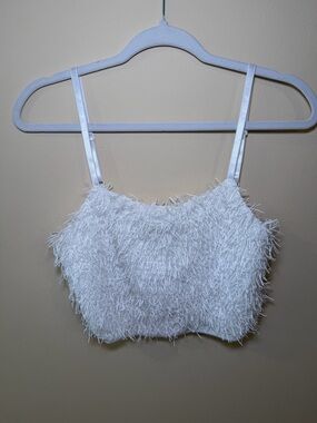 Altar'd State White Fuzzy Feathered Cropped Camisole